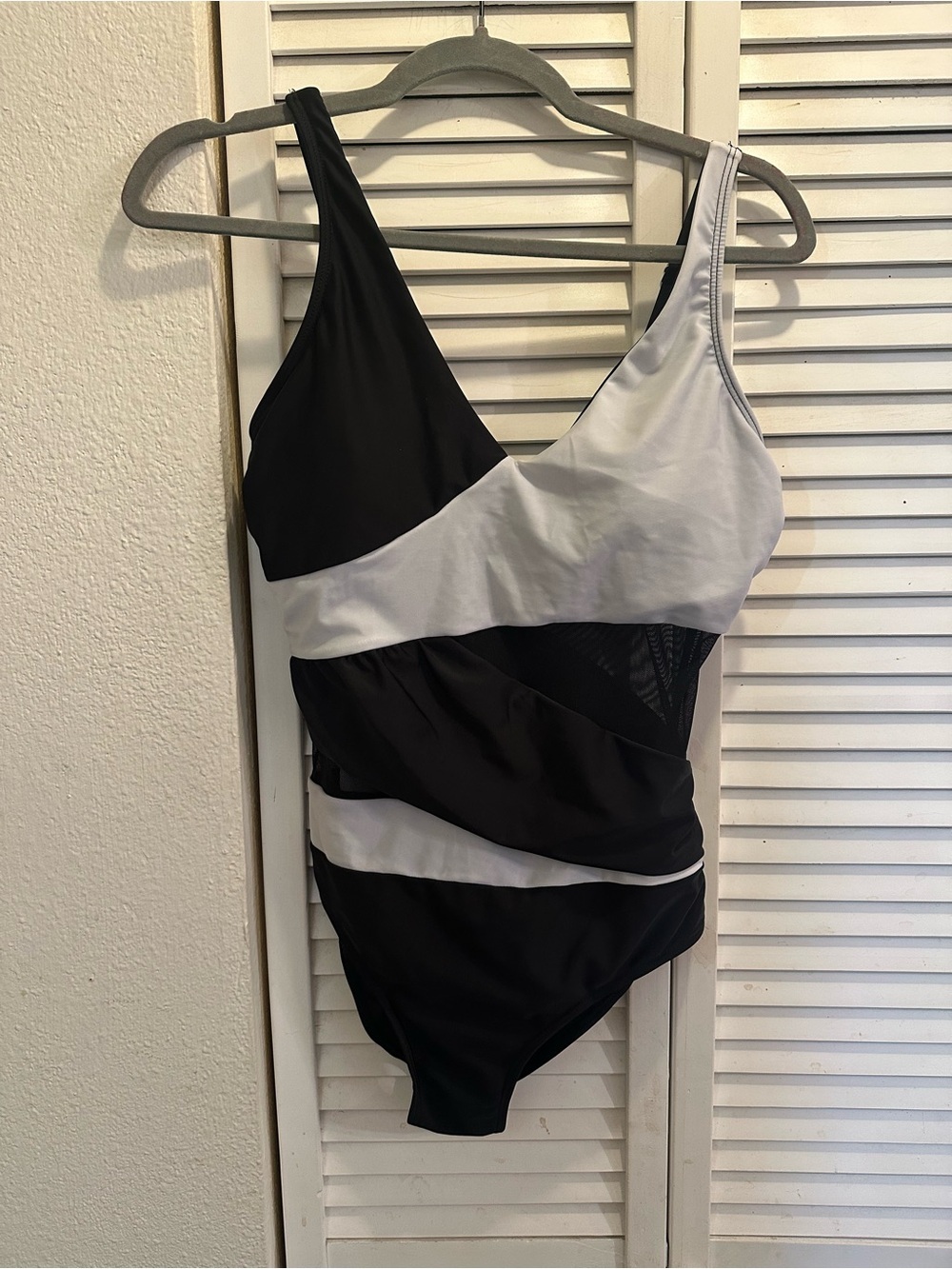 Asymmetrical Black & White One-Piece Swimsuit